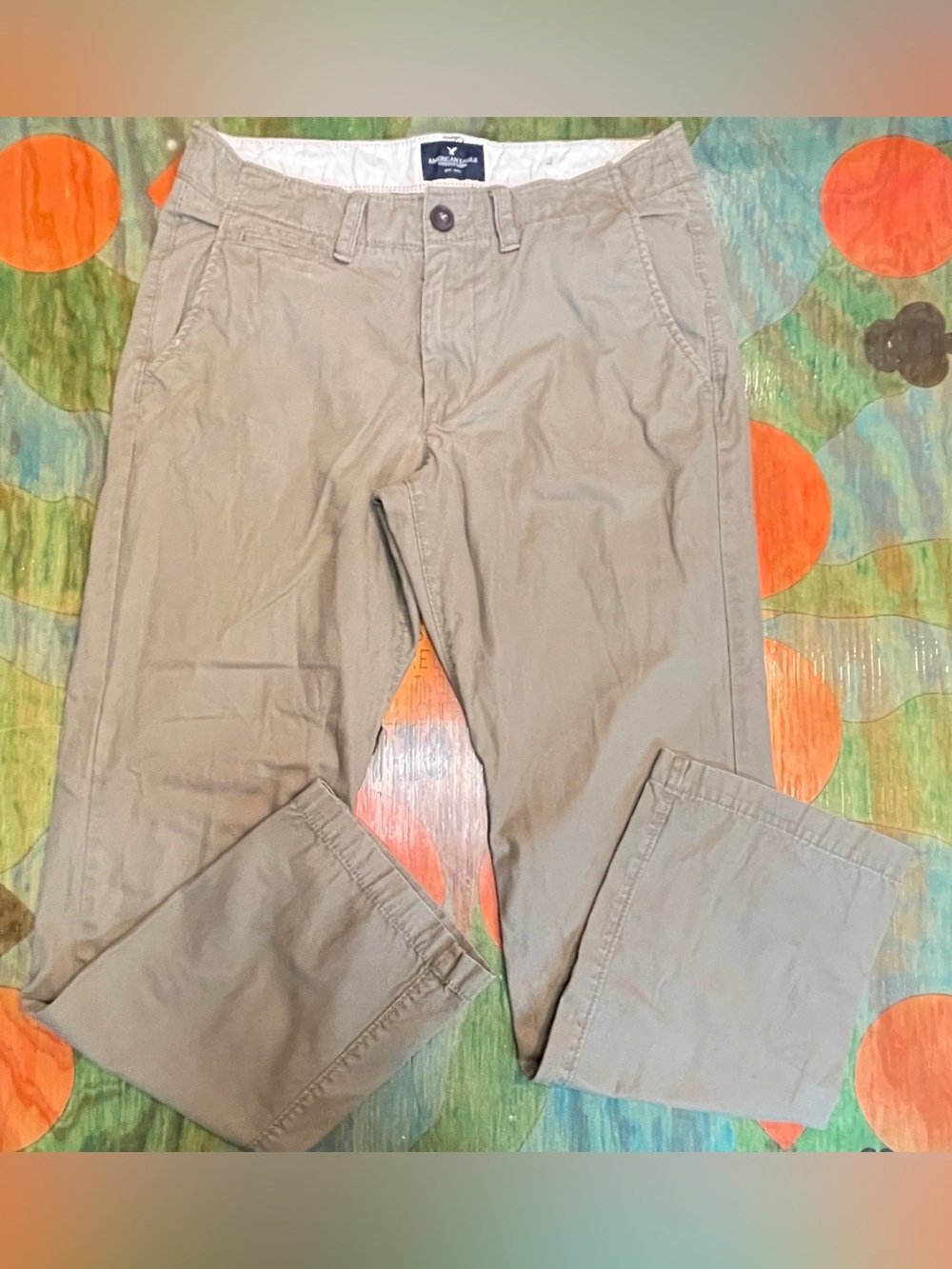 American Eagle Outfitters Mens Original Straight Khaki Pants 32 X 32 Pull On Cot